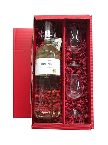 BIRKENHOF Haselnuss Geschenkset | 40% Vol. | 1000ml | Inkl. 2 Gläsern | Verschiedene Geschenkoptionen (roter Geschenkkarton, Tastingglas) von Tabakland ...ALLES WAS ANMACHT!