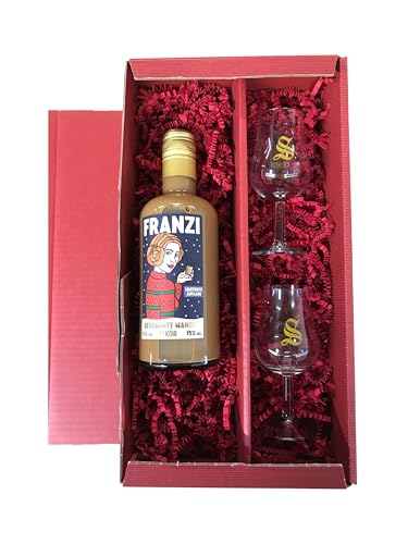 Franzi Gebrannte Mandel Likör 15% Vol. 0,5l - Limitierte Weihnachtsedition mit 2 exklusiven Signatory-Gläsern in Geschenkbox | von Tabakland ...ALLES WAS ANMACHT!