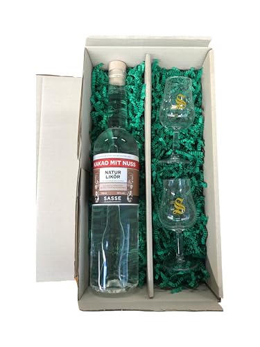 Frohe Ostern Geschenkset - Sasse Kakao mit Nuss Likör 30% Vol. + 2 hochwertige Signatory-Gläser (1 x 0,7 Ltr.) von Tabakland ...ALLES WAS ANMACHT!