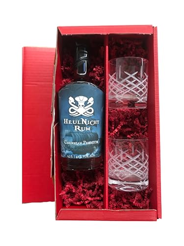 HeulNicht Rum Geschenkset | 42% Vol. | 700ml | Inkl. 2 Gläsern | Rum aus der Karibik | verschiedene Geschenkoptionen (Tumbler "Club", Geschenkkarton Rot) von Tabakland ...ALLES WAS ANMACHT!