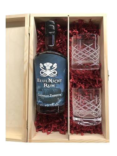 HeulNicht Rum Geschenkset | 42% Vol. | 700ml | Inkl. 2 Gläsern | Rum aus der Karibik | verschiedene Geschenkoptionen (Tumbler "Club", Holzbox) von Tabakland ...ALLES WAS ANMACHT!