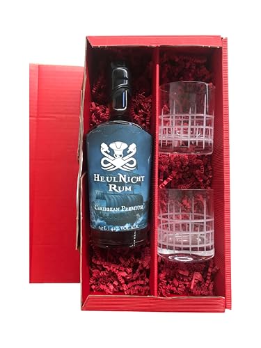 HeulNicht Rum Geschenkset | 42% Vol. | 700ml | Inkl. 2 Gläsern | Rum aus der Karibik | verschiedene Geschenkoptionen (Tumbler "Manhatten", Geschenkkarton Rot) von Tabakland ...ALLES WAS ANMACHT!