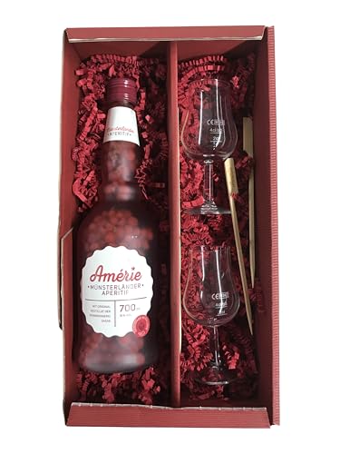 Likör SASSE Amerie Münsterländer Aperitif 16% Vol. 700 ml + 2 hochwertige Gläser in Geschenkbox by Tabakland - inklusive Amerie Holzspieße von Tabakland ...ALLES WAS ANMACHT!