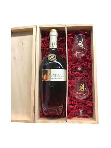 Moor Birne Geschenkset - Scheibel Premium Plus Moor-Birne Brandy 40% Vol. 700ml in stilvoller Holzbox mit 2 Signatory-Gläsern - Exklusives Präsent für Genießer von Tabakland ...ALLES WAS ANMACHT!