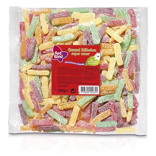 Red Band Gummi Stäbchen Super Sauer (1 x 500g) - Fruchtgummi Super Sauer - Saurer Mantel, süßer Kern - Holländische Qualität mit natürlichen Farbstoffen von Tabakland ...ALLES WAS ANMACHT!