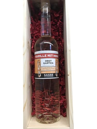 Sasse Marille mit Honig Naturlikör 700ml 35% vol – Edler Marillenlikör in stilvoller Holzbox – Original aus der Feinbrennerei Sasse – von Tabakland ...ALLES WAS ANMACHT!