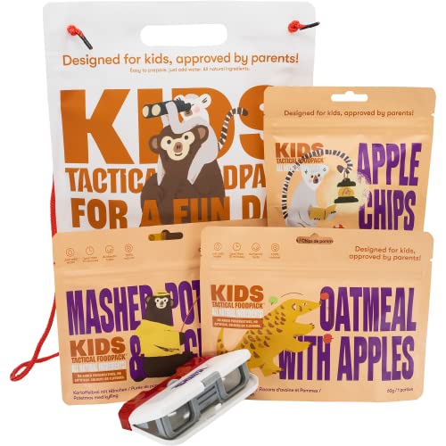 Tactical FoodPack Tactical FoodPack KIDS Menu Desert - Dagpakket maaltijden en snack - Havermout met appel - Aardappelpuree met Kip - Appel chips - Survival Cadeautje von Tactical Foodpack