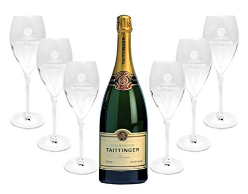 Taittinger Set ? Taittinger Champagne 750ml (12% Vol) + 6 Champagner Gläser von Poiget