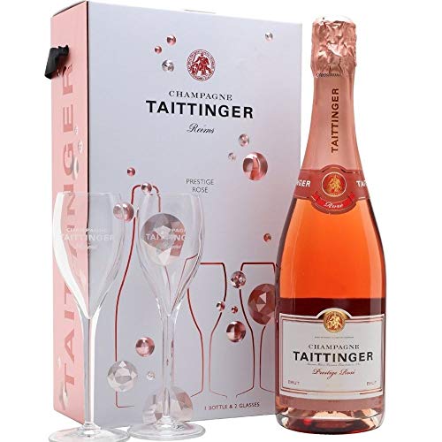 Taittinger Champagne Prestige Rosé Brut 12,5% Vol. 0,75l in Geschenkbox mit 2 Gläsern von Taittinger