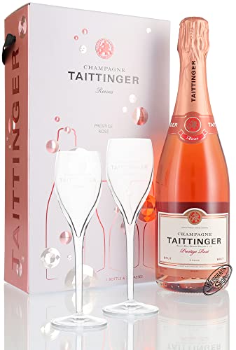 Taittinger Champagner 0,75l Brut Prestige Rosé mit zwei Gläser im Geschenkkarton - Geschenkset von Taittinger