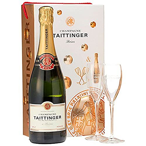 Taittinger Champagner 0,75l Brut Réserve mit zwei Gläser im Geschenkkarton - Geschenkset von Taittinger