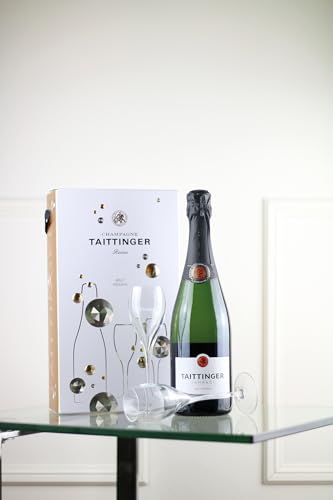 Taittinger Champagner 0,75l Brut Réserve mit zwei Gläser im Geschenkkarton - Geschenkset von Taittinger