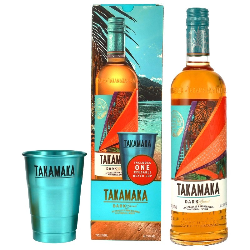 Takamaka Dark Spiced Geschenkset mit Beach Cup 0,7 L 38% vol von Takamaka Bay