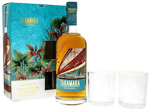 Takamaka I St Andre Zepis Kreol I 700 ml I 43% Volume I Dark Spiced Rum mit 2 Gläser in einer Geschenkbox von Takamaka