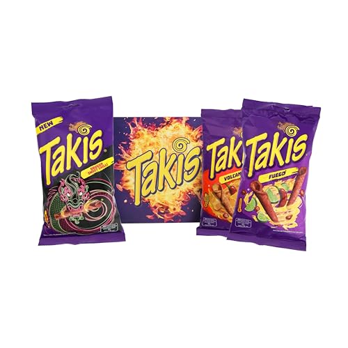 3-pack Takis - 3 x 100 g - verschiedene Geschmäcker - Variety-Box tortilla Chips (Fuego, Volcano & Dragon Sweet Chili) von Takis