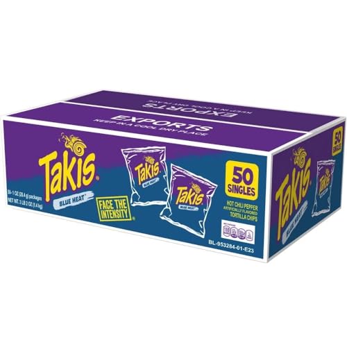 50 x Takis Blue Heat 28,4 g Hot Chilli Pepper Lime Flavour Tortilla Chips Original aus Mexiko + Mama Angioli® Riegel Gratis von Takis