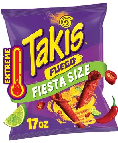 Takis Fuego Tortilla-Chips, 482 ml, Fiesta-Größe, Hot Chili Pepper & Limettengeschmack, extrem würzig, gerollte Tortilla-Chips von Takis