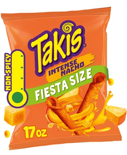 Takis Intense Nacho Fiesta Size Beutel, Käsengeschmack, nicht würzig, käsig, gerollte Tortilla-Chips, 482 ml von Takis