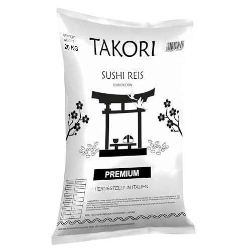 Takori - Sushi Reis, Reis für Sushi 20Kg, Geschmacksintensiver Premium Reis aus Italien, Rundkorn Sushireis mit hochwertiger Qualität, Sushi Reis 20Kg Sack (1 x 20Kg) von Takori