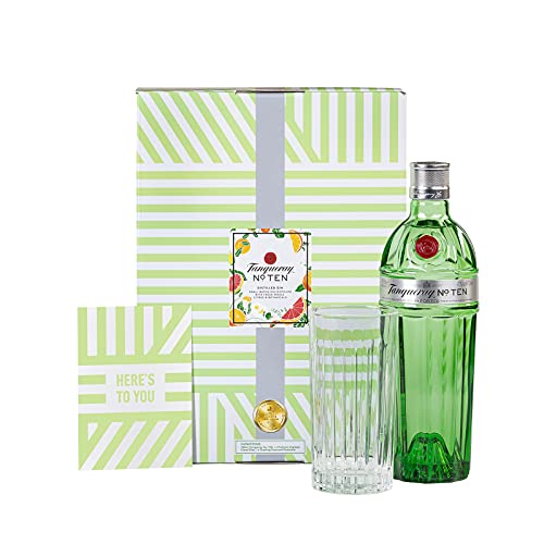 Tanqueray No.Ten | Premium Gin | im hochwertigen Geschenkset mit Glas & Grußkarte | handverlesen auf englischem Boden | 47,3% vol | 700ml Einzelflasche | von Tanqueray