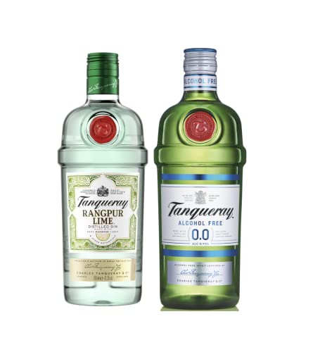 Tanqueray Rangpur Lime + Tanqueray 0,0% | aromatisierter Gin + alkoholfreie Destillat- Alternative auf einen Klick | für Gin Tonic, Cocktails & nicht-alkoholische Varianten | Sommer pur | 2 x 700ml | von Tanqueray