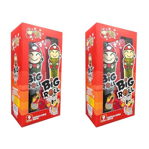 Tao Kae Noi Big Roll Grilled Seaweed Hot Spicy, gegrillter Seetang, scharfer Algensnack Hot Spicy, 9 Snackrolls á 3 g, 27 g (Packung mit 2) von Tao Kae Noi