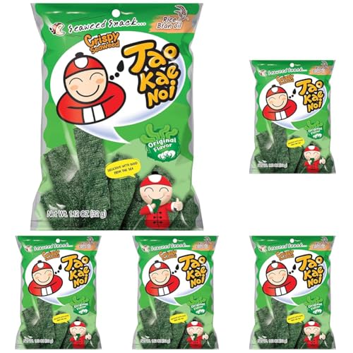 Tao Kae Noi Crispy Seaweed Snack Original, knuspriger Algensnack, 32 g (Packung mit 5) von Tao Kae Noi