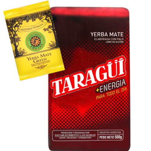 Taragui Mate Tee Energia und Mate Green Frutas 50g, Argentinischer Mate-Tee ohne Staub, Anregend und energetisierend, Perfekter Ersatz für Kaffee oder Energy Drinks, 500g von Taragüi