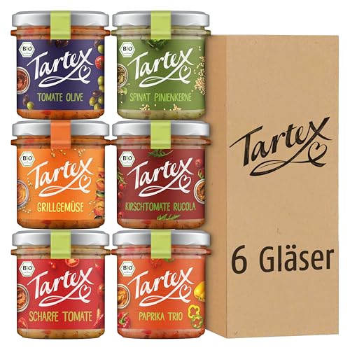 Tartex Bio Brotaufstriche Herzhaft | Veganer Aufstrich | Kennenlernbox Marktgemüse | 6 Gläser im Vorteilspack | lecker auf Brot oder als Dip | 815g von Tartex