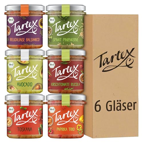 Tartex Bio Brotaufstriche Herzhaft | Veganer Aufstrich | Kennenlernbox Lieblinge | 6 Gläser im Vorteilspack | lecker auf Brot oder als Dip | 825g von Tartex