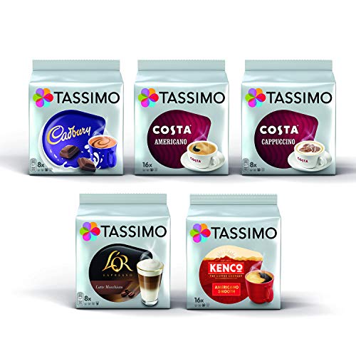 Tassimo Coffee Selection – Costa Cappuccino/Americano/Cadbury Hot Chocolate/L'Or Latte Macchiato/Kenco Americano Kapseln – 5 Packungen (56 Portionen) von Tassimo