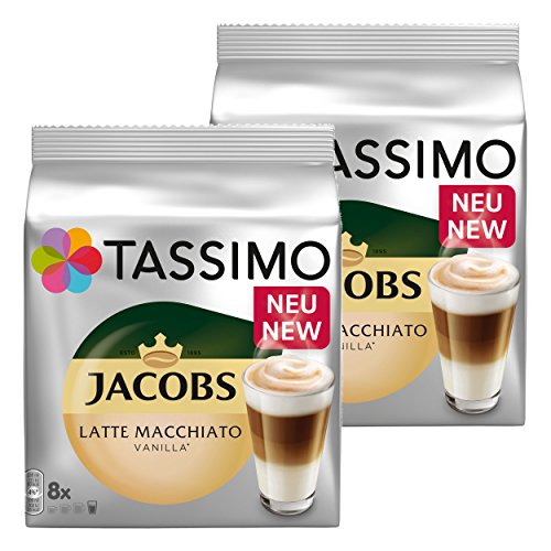 Tassimo Latte Macchiato Vanilla, Kaffee, Vanille Milchkaffee Kaffeekapsel, gemahlener Röstkaffee, 32 T-Discs / 16 Portionen von Tassimo