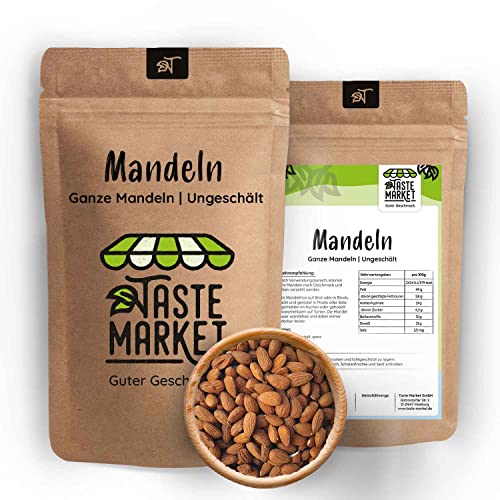 2x500 g Mandeln ganz | ungeschält | naturbelassen | intensives nussiges Mandelaroma | knackig im Biss von TASTE MARKET Guter Geschmack