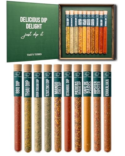 Tasty Tubes - Delicious Dip Delight - Gewürz-Set - Besonderes Geschenk für Männer & Frauen - 10 verschiedene Dip-Gewürzmischungen zur eigenen Zubereitung - Geschenkbox für Koch-Begeisterte von Tasty Tubes