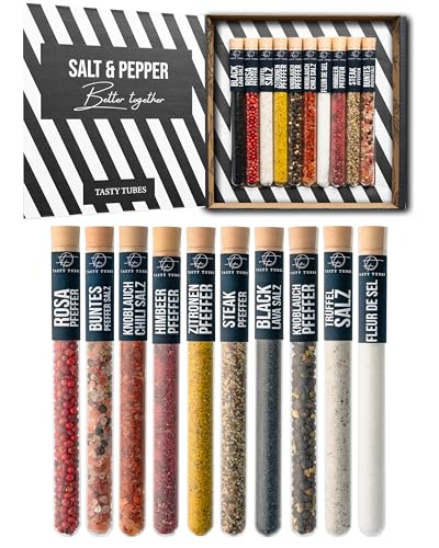 Tasty Tubes - Salt & Pepper - Gewürz-Set - Besonderes Weihnachts-Geschenk für Männer & Frauen - 10 verschiedene Salz- & Pfeffer-Sorten aus aller Welt - Geschenkbox für Koch-Begeisterte von Tasty Tubes