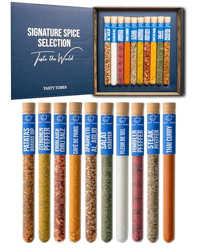 Tasty Tubes - Signature Spice Selection - Gewürz-Set - Besonderes Geschenk für Männer & Frauen - 10 verschiedene Gewürzmischungen aus aller Welt - Geschenkbox für Koch-Begeisterte von Tasty Tubes