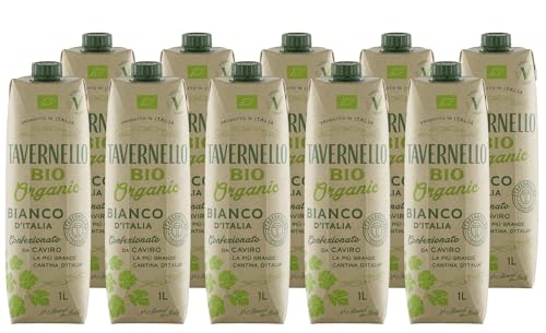 Tavernello Vino d'Italia Bio Weißwein, frisch & ausgewogen, Wein Cuvée in recycelbarem 1 Liter Tetra Pak, Weisswein trocken in Mehrwegverpackung, kein alkoholfreier Wein, 11.5% Vol. Alkoholgehalt von Tavernello