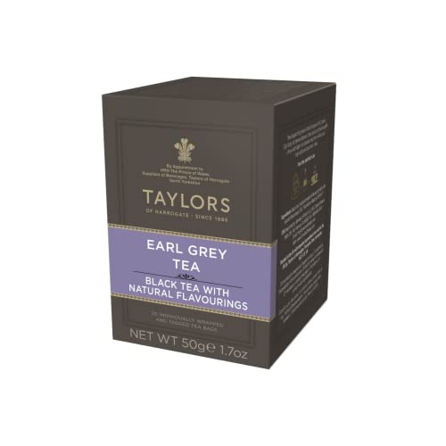 Taylors® | Bergamotte-Schwarztee Earl Grey, leicht duftend | Earl Grey Bergamotte-Schwarztee – 20 Teefilter (50 g) | Earl Grey-Schwarztee-Beutel von Taylors