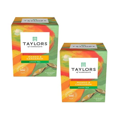 Taylors® | Grüner Sencha-Tee mit Mango und Kardamom – 2 x 20 Filter (60 g) | Grüner Tee und Gewürze mit Mango | Einzelbeutel mit grünem Tee von Taylors