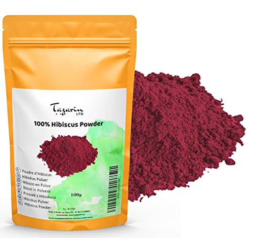 100g Hibiskusblüten Pulver - Hibiskusblüten Gemahlen - Hibiskus Pulver | 100% Natürlich, Rein und Ohne Zusatzstoffe | Tazarin Ltd von Tazarin LTD