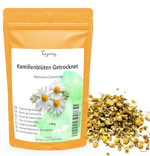 100g Kamillentee, Kamillenblüten, Kamillenblütentee, Ganze Blüten, Schonend Getrocknet, Kräutertee, Kamillen Tee - 100% Natürlich, Rein und Ohne Zusatzstoffe | Premium-Qualität - TazarinLtd von Tazarin LTD