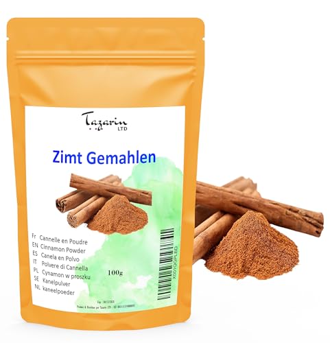 100g Zimtpulver – Gemahlener Zimt – Intensives Aroma und Geschmack – 100% Natürlich, Rein und Ohne Zusatzstoffe - Tazarin Ltd von Tazarin LTD