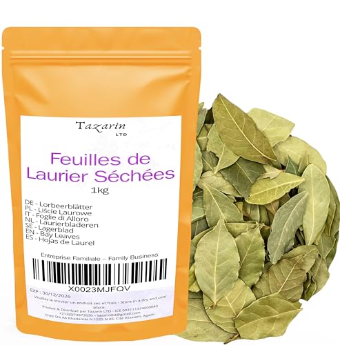 1kg Ganze Getrocknete Lorbeerblätter - Laurus Nobilis - Intensives Aroma & Geschmack - 100% Natürlich, Rein und Ohne Zusatzstoffe | Höchste Qualität von Tazarin LTD