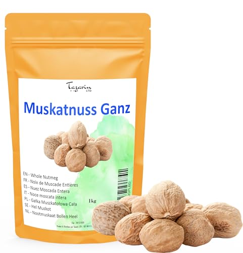 1kg Muskatnuss Ganz - Muskat - Muskatnüsse Ganz - Ganze Nutmegs - Intensives Aroma & Geschmack - 100% Natürlich, Rein und Ohne Zusatzstoffe | Top Qualität - TazarinLtd von Tazarin LTD