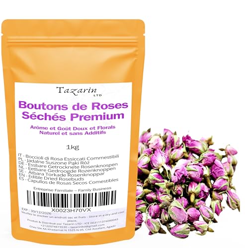 1kg Premium Speisepflanzen-Rosenknospen - Infusion aus getrockneten Atlas-Rosenblättern - Süßer und blumiger Geschmack und Aroma - 100% natürlich, rein und ohne Zusatzstoffe | TazarinLtd von Tazarin LTD