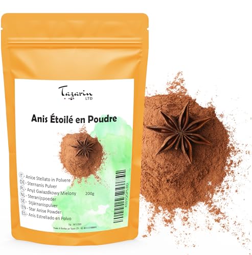 200g Sternanis Gemahlen, Sternanis Kapseln, Sternanis Pulver aus Kontrolliert, Sternanispulver, Star Anise - Aroma & Intensiver Geschmack - 100% Natürlich, Rein und Keine Zusatzstoffe | Tazarin Ltd von Tazarin LTD