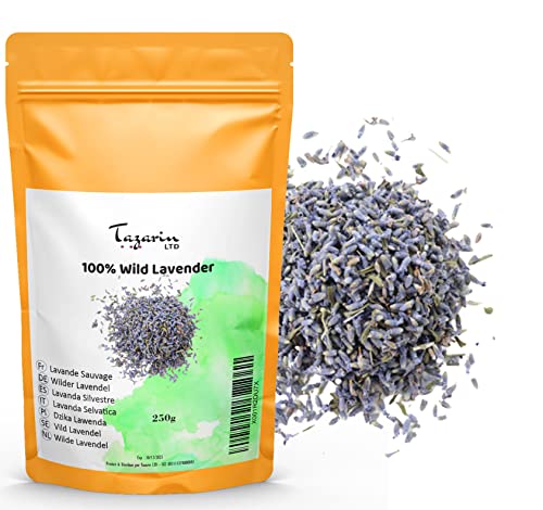 250g Getrocknete Wilde Lavendelblüten - Sehr Wohlriechend im Vergleich zu Kultiviertem Lavendel - Schonend Sonnengetrocknet - 100% Natürlich | Tazarin Ltd von Tazarin LTD