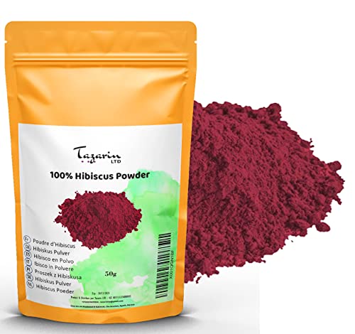 50g Hibiskusblüten Pulver - Hibiskusblüten Gemahlen - Hibiskus Pulver | 100% Natürlich, Rein und Ohne Zusatzstoffe | Tazarin Ltd von Tazarin LTD