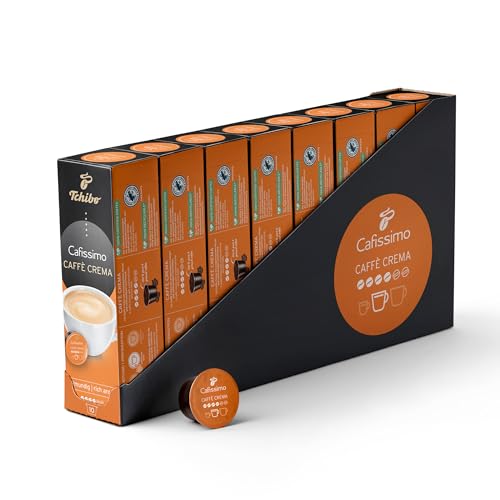 Tchibo Cafissimo Vorratsbox Caffè Crema vollmundig Kaffeekapseln, 80 Stück – 8x 10 Kapseln (Kaffee, ausgewogen und vollmundig), nachhaltig & fair gehandelt von Tchibo