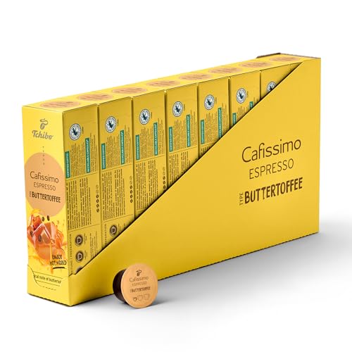 Tchibo Cafissimo Espresso Buttertoffee Kaffeekapseln, 80 Stück - 8x 10 Kapseln (Espresso, aromatisch mit Buttertoffee-Geschmack), nachhaltig & fair gehandelt, Limited Edition von Tchibo